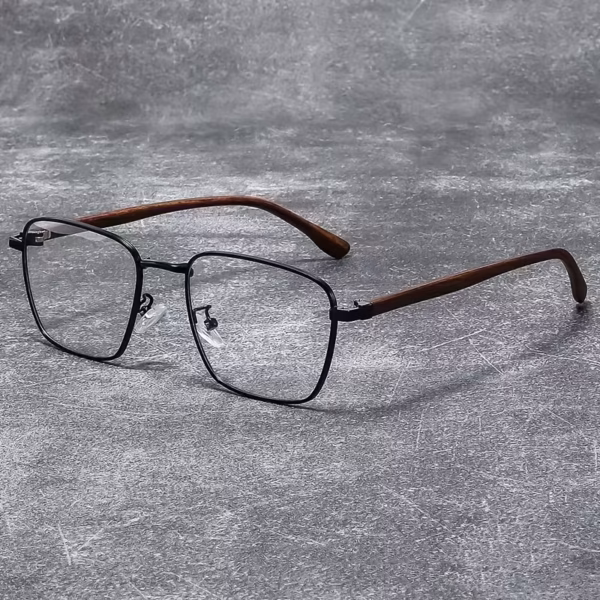Elegant Wood Grain Metal Frame Glasses